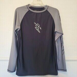 Da Hui Rash Guard Long Sleeve Shirt Men’s Sz M Medium Black Gray Polyester Spndx